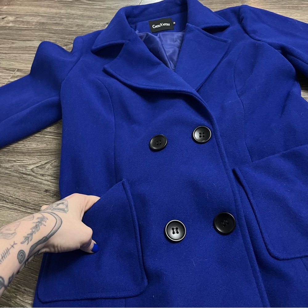 Wool Blend Chou Yatou Double Breasted Tailored Coat (Royal Blue) Size M - Picture 3 of 8